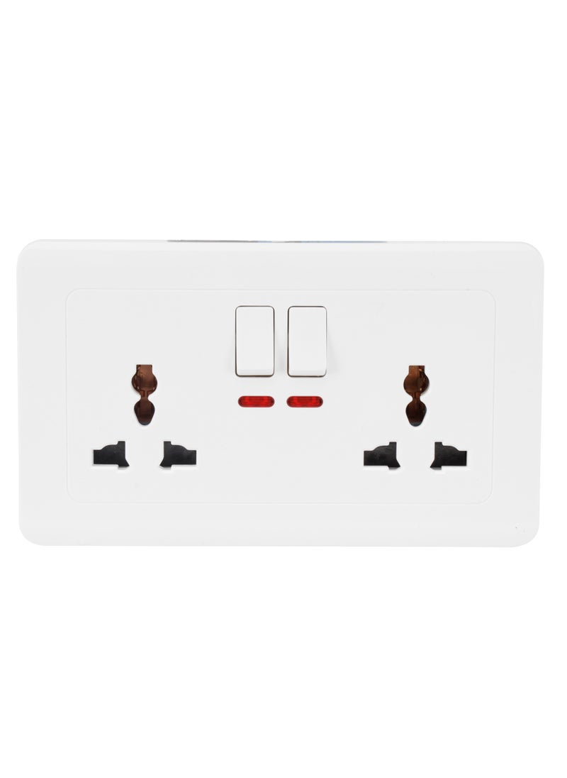 Epsilon - Universal Double Socket with 2 Switch- EPSEL1505 with Indicator Lights, Stylish and Simple Design, Perfect for Home, Bedroom, Office, etc.White - Image 1