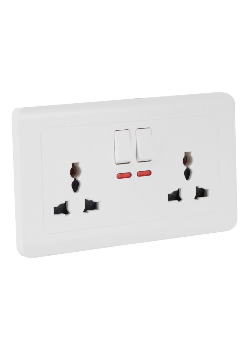 Epsilon - Universal Double Socket with 2 Switch- EPSEL1505 with Indicator Lights, Stylish and Simple Design, Perfect for Home, Bedroom, Office, etc.White - Image 1