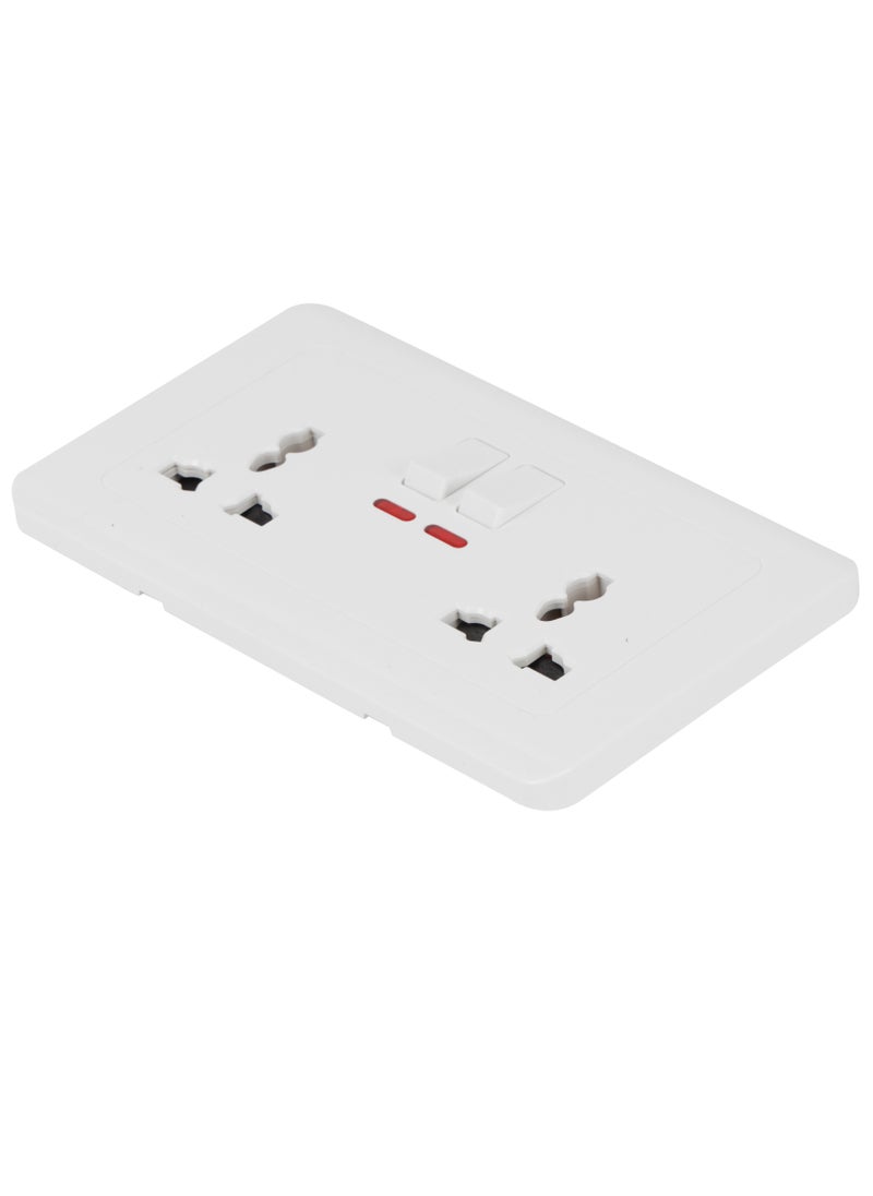 Epsilon - Universal Double Socket with 2 Switch- EPSEL1505 with Indicator Lights, Stylish and Simple Design, Perfect for Home, Bedroom, Office, etc.White - Image 1