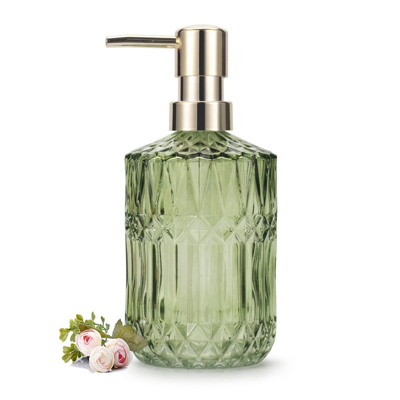 Glass Soap Dispenser 12oz390ml for Bathroom Kitchen  Hand SoapLotion Dispenser with ABS Plastic Pump Green