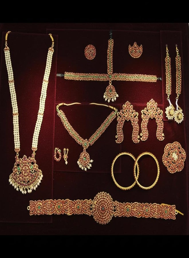 مجموعة مجوهرات GVG، مكونة من 10 قطع، مرصعة بأحجار كيمب الخضراء والحمراء، وهي مجموعة إكسسوارات رقص كلاسيكي كاملة للنساء (151-M). - Image 3