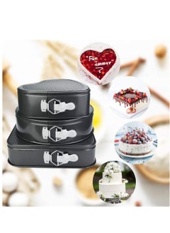 Microwave Oven Safe Teflon Coated Carbon Steel Spring Form Heart, Round, and Square Shape Cake Baking Molds Set Of 3