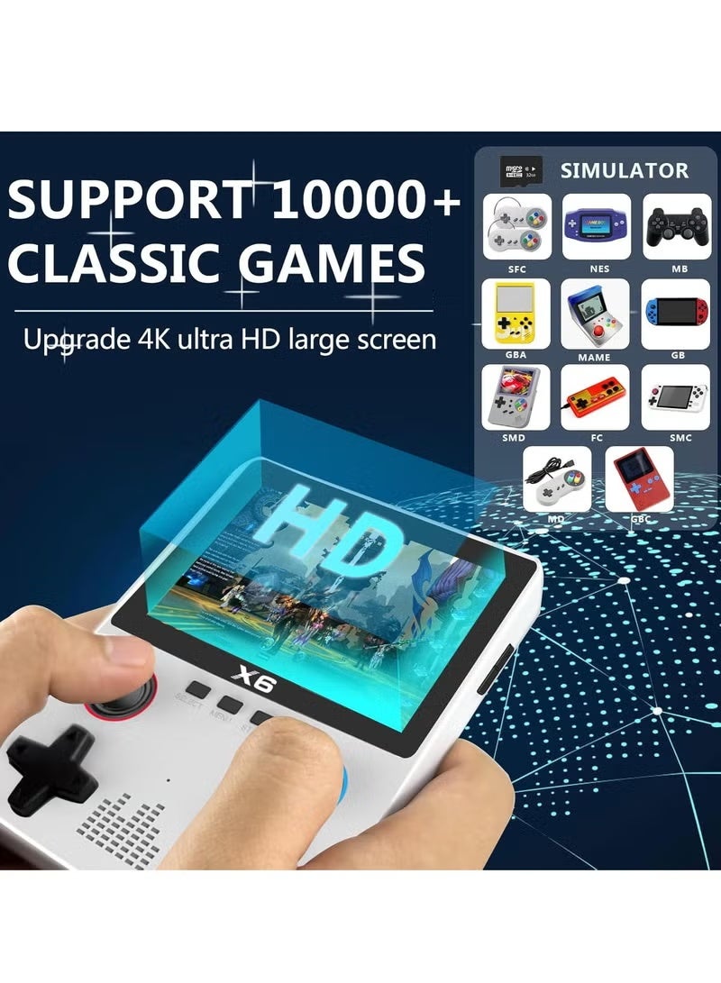Handheld Retro Gaming Console with 32GB TF Card – 10,000 Built-in Games, 11 Emulators, 3.5-inch IPS Full Lamination Color Screen, Portable Gaming Device (X6 White) – Plastic Body, White Color - Image 2