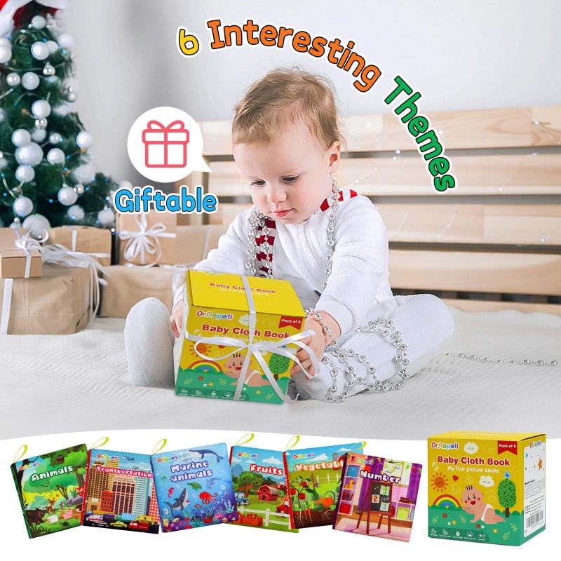Dr.Rapeti Soft Cloth Books Baby Books Bath Books 6-Pack for Baby Infant Toddler Kids Crinkle Squeaky Washable Chewable Non-Toxic Early Educational Giftable - Image 5