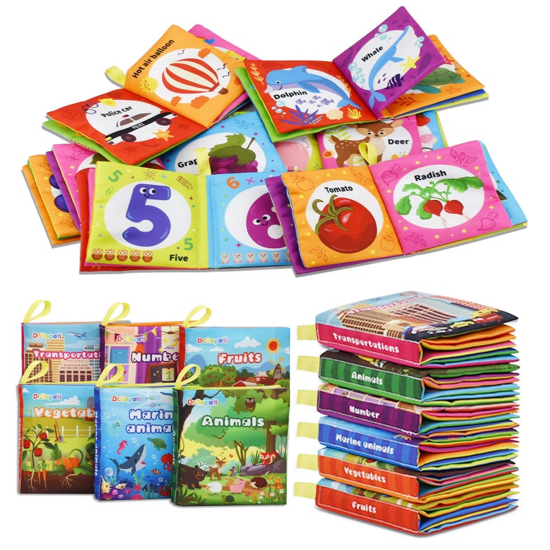 Dr.Rapeti Soft Cloth Books Baby Books Bath Books 6-Pack for Baby Infant Toddler Kids Crinkle Squeaky Washable Chewable Non-Toxic Early Educational Giftable - Image 1