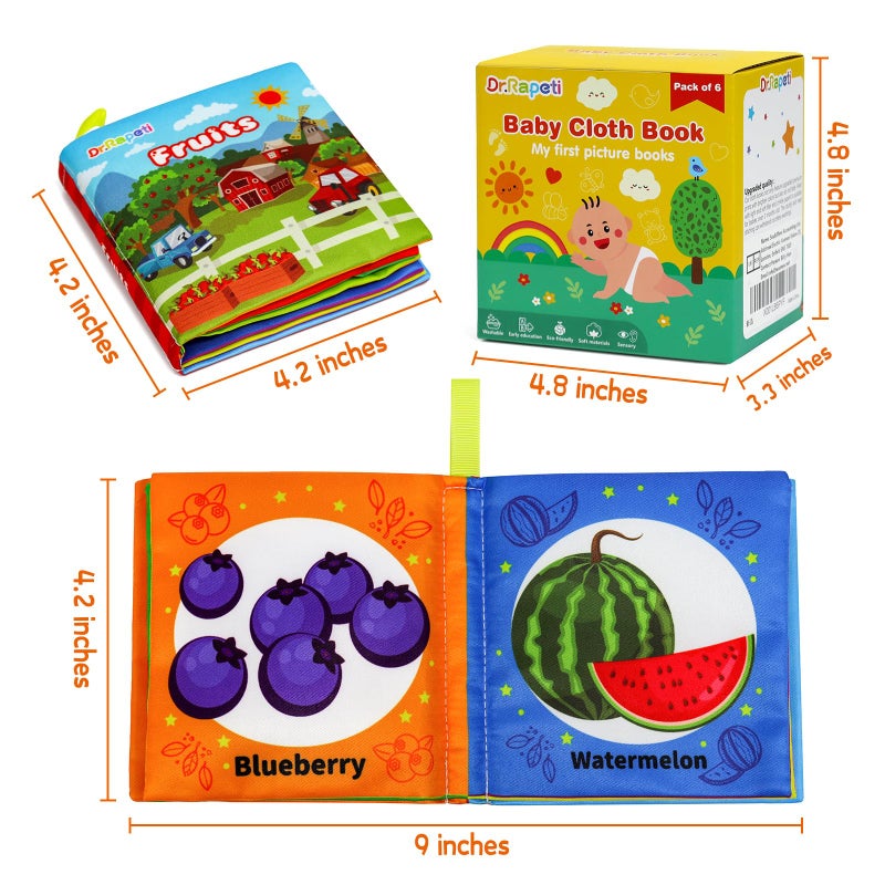 Dr.Rapeti Soft Cloth Books Baby Books Bath Books 6-Pack for Baby Infant Toddler Kids Crinkle Squeaky Washable Chewable Non-Toxic Early Educational Giftable - Image 2