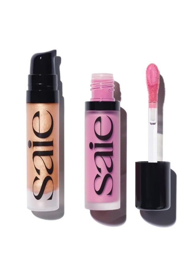 Saie Mini Glowy Super Gel Lightweight llluminator & Makeup Primer - Sunglow (0.5 oz) + Dew Blush - Lightweight Liquid Blush with a Blendable + Buildable Cream Finish - Baby (.40 oz) - Image 1