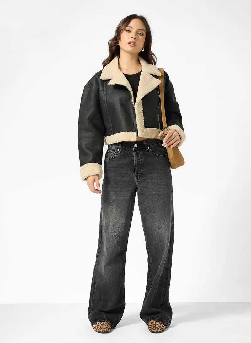 Ginger PU Leather Jacket with Borge Detail