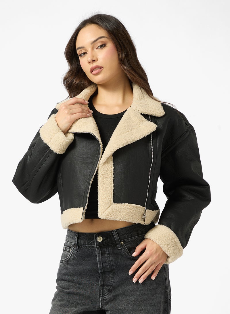 Ginger PU Leather Jacket with Borge Detail - Image 1