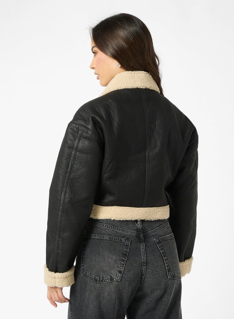 Ginger PU Leather Jacket with Borge Detail - Image 2