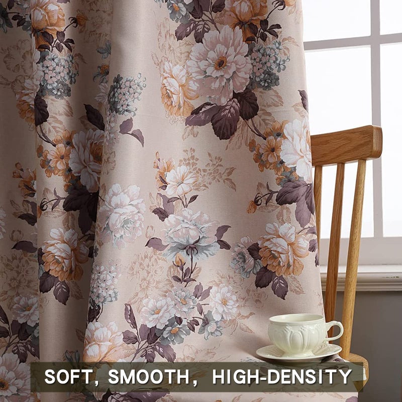 SUOUO Double Sided Patterned Vintage Floral Blackout Curtains for Bedroom 84 Inches Long Window Drapes for Living Room 2 Panels Brown and Blue - Image 4