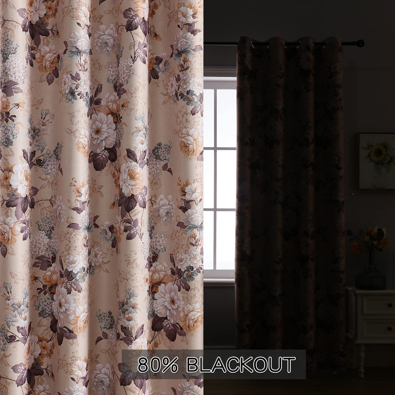 SUOUO Double Sided Patterned Vintage Floral Blackout Curtains for Bedroom 84 Inches Long Window Drapes for Living Room 2 Panels Brown and Blue - Image 5