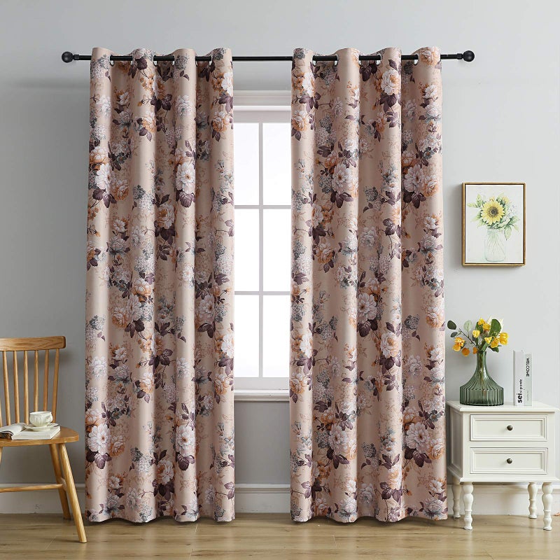 SUOUO Double Sided Patterned Vintage Floral Blackout Curtains for Bedroom 84 Inches Long Window Drapes for Living Room 2 Panels Brown and Blue - Image 2