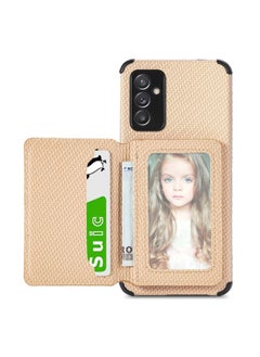 Generic Case Cover For Samsung Galaxy A82 5G Carbon Fiber Magnetic Card Bag TPU+PU Shockproof Back Cover Case with Holder & Card Slot & Photo Frame Khaki 
