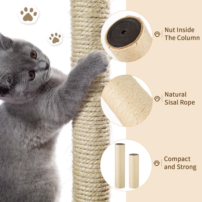 FOBSME 2 Root Cat Scratching Post Replacement 17.72x3.54 Cat Tree Scratch Post Replacement Natural Sisal Pole Cat Scratch Post Refill Pole Part with M8 Screws for Kitten Tree Tower Cat Furniture Accessories - Image 3