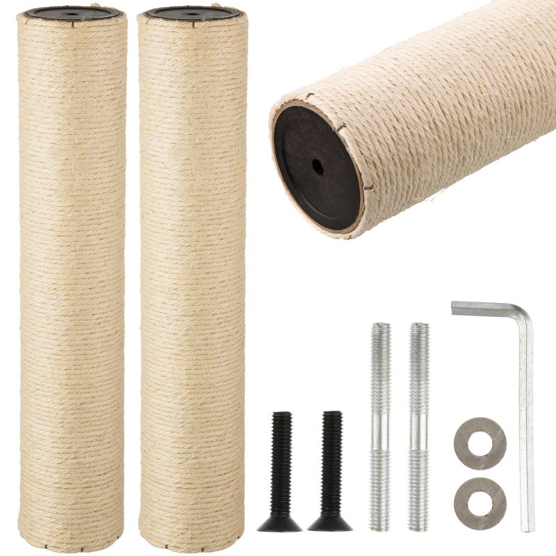 FOBSME 2 Root Cat Scratching Post Replacement 17.72x3.54 Cat Tree Scratch Post Replacement Natural Sisal Pole Cat Scratch Post Refill Pole Part with M8 Screws for Kitten Tree Tower Cat Furniture Accessories - Image 1