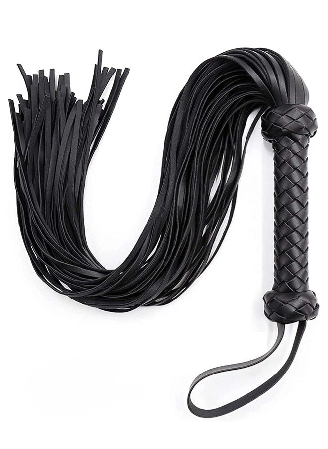 ShebSheb Horse Whip Handmade Leather Black Whip, Horse Riding Whip Crop for Set Stage Performance Costume Accessories  - Image 1