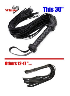 ShebSheb Horse Whip Handmade Leather Black Whip, Horse Riding Whip Crop for Set Stage Performance Costume Accessories  - Image 3