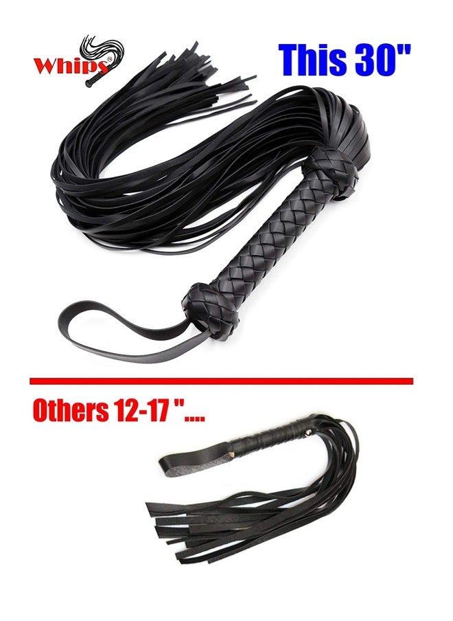 ShebSheb Horse Whip Handmade Leather Black Whip, Horse Riding Whip Crop for Set Stage Performance Costume Accessories  - Image 3