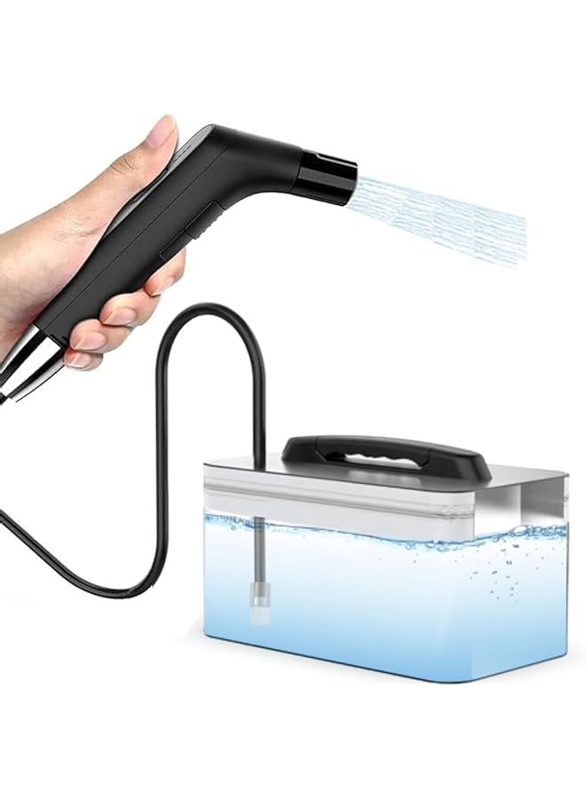 The Bros بيديت كهربائي محمول للسفر، بخاخ بيديت يدوي قابل لإعادة الشحن، بخاخ ضغط شخصي بسعة 2.3 لتر لخزان المياه للاستحمام في السيارة والحمام والمرحاض والتخييم في الهواء الطلق، أسود - Image 1