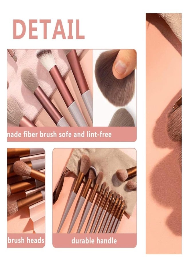 MF® 13-Piece Luxury Makeup Brush Set - Elegant Brown Handle Beauty Tools for Foundation, Highlighting, and Eyeshadow. - Image 3