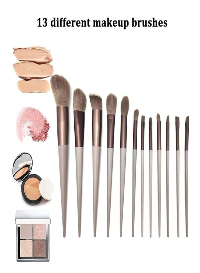 MF® 13-Piece Luxury Makeup Brush Set - Elegant Brown Handle Beauty Tools for Foundation, Highlighting, and Eyeshadow. - Image 4