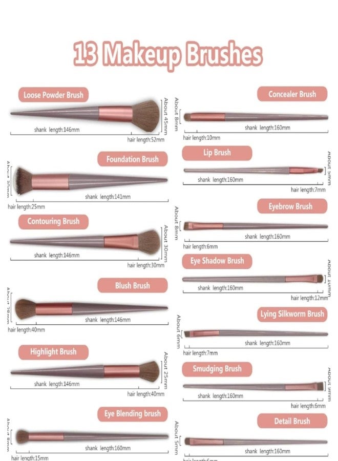 MF® 13-Piece Luxury Makeup Brush Set - Elegant Brown Handle Beauty Tools for Foundation, Highlighting, and Eyeshadow. - Image 2