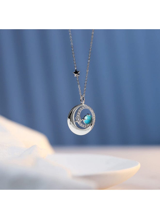 Fancime FANCIME December Birthstone Necklaces with Moon Star Pendant, Turquoise 925 Sterling Silver Fine Jewelry Birthday Anniversary Christmas Gifts for Women Mom Daughter, Adjustable Chain 16"+2"  - Image 2