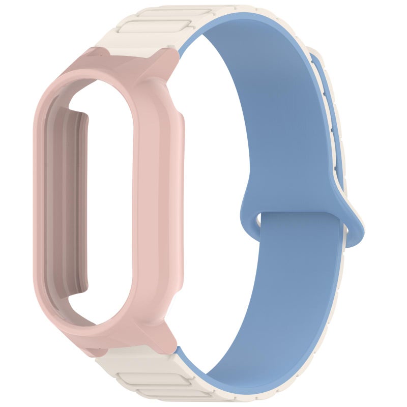 إيروريكس لساعة شاومي الذكية 9 / 9 NFC إطار ساعة الكمبيوتر الشخصي بسوار سيليكون مغناطيسي على شكل حرف I (أبيض أزرق + وردي) - Image 2