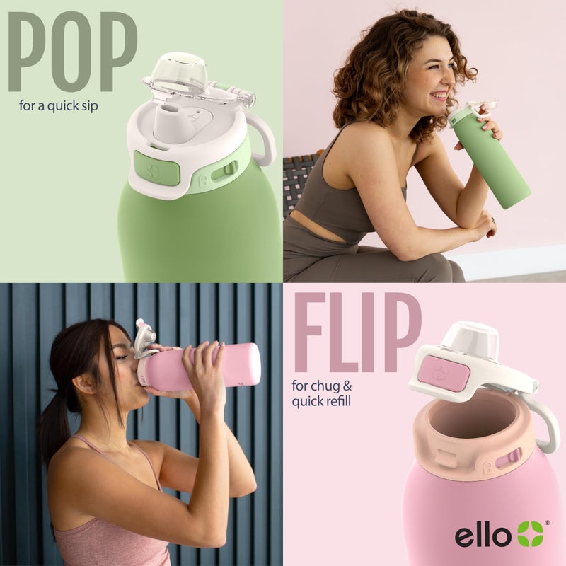 Ello Pop & Fill 32oz Stainless Steel Water Bottle with QuickFill Technology, Double Walled and Vacuum Insulated Metal, Leak Proof Locking Lid, Straw and Chug, Reusable, BPA Free, Pink Gingham - Image 5