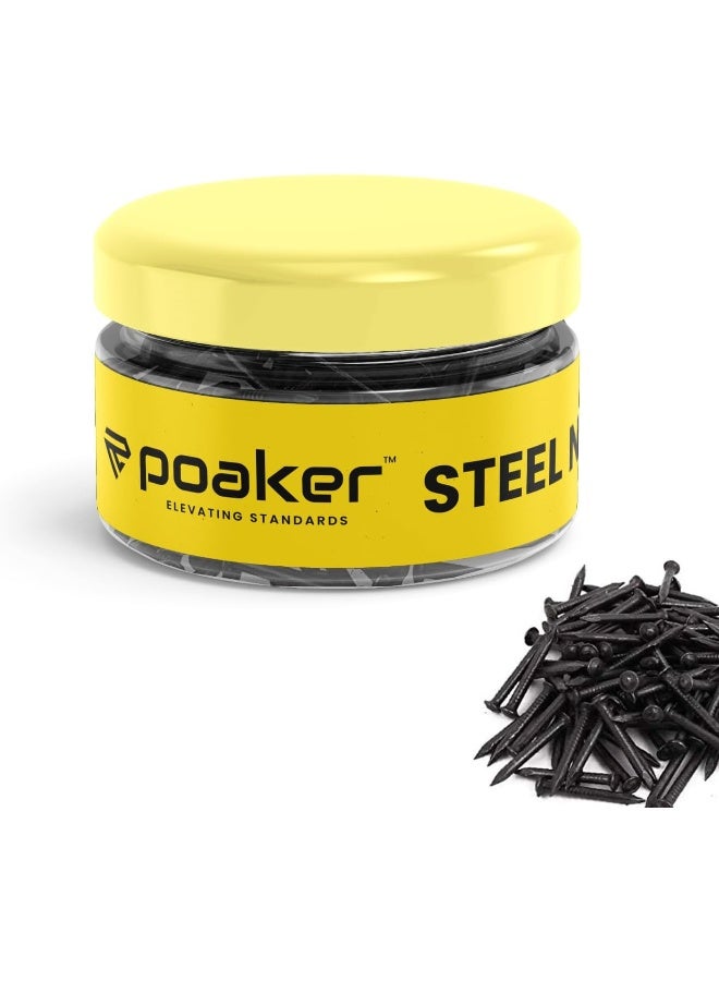 Poaker 1 Inch Masonry Carbon Stainless Steel Point Tip Wall Cement Nails Black 100Pcs - Image 1