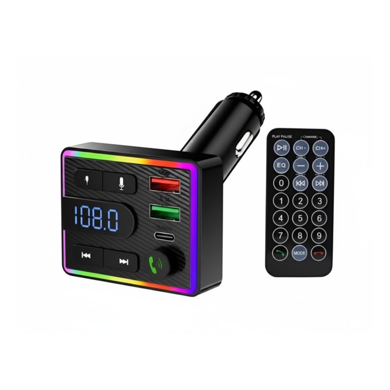 Car Charger Bluetooth FM Radiator, with PD and QC 3.0 Ports with Dual USB Type C, RGB Lighting, Digital Display, Hands-Free Calls