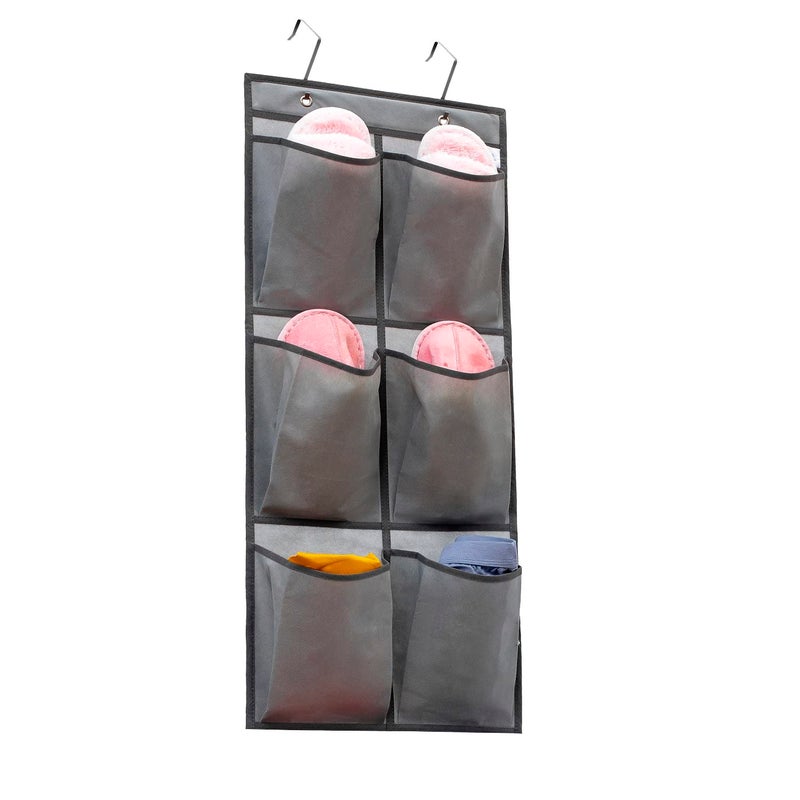 ANIZER Over The Narrow Door Shoe Organizer Hanging 6 Large Fabric Pockets Back Door Shoe Holder for Closet with 2 Hooks GREY