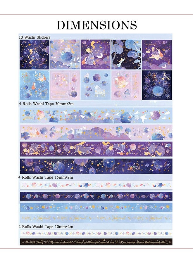FunBlast أطقم شريط لاصق بموضوع الفضاء من فن بلاست، 10 لفات من شرائط washi مع 10 أوراق ملصقات، شرائط ماسك ديكورية مصممة للحرف اليدوية والفنون والتدوين والجرائد التخطيطية (متعددة الألوان) - Image 2