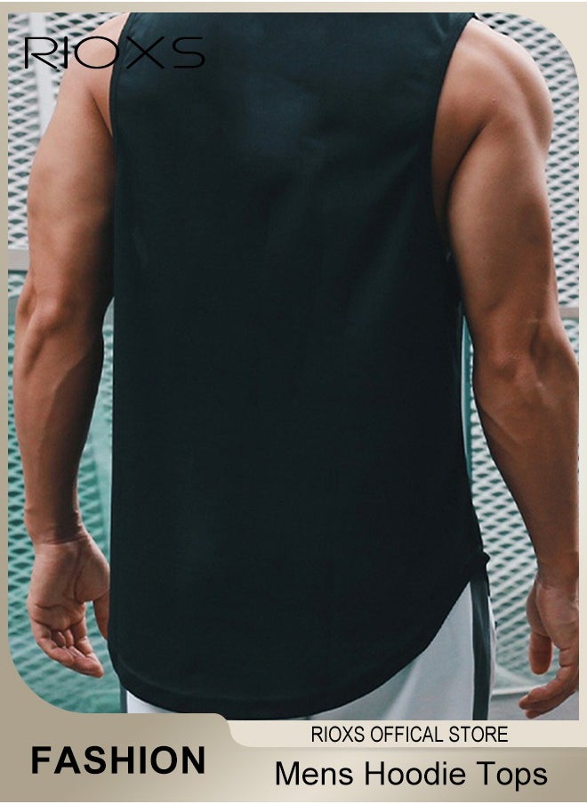 RIOXS - Men's Workout hooded Tank Top Sleeveless Bodybuilding Muscle Shirts Gym hoodies Tops - Image 1