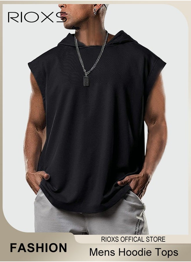 RIOXS - Men's Workout hooded Tank Top Sleeveless Bodybuilding Muscle Shirts Gym hoodies Tops - Image 1