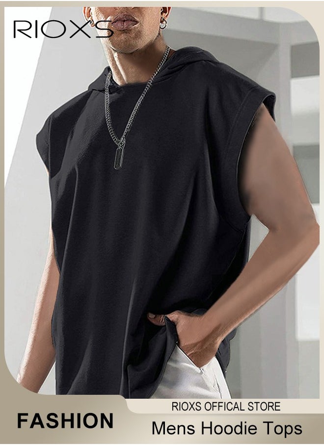 RIOXS - Men's Workout hooded Tank Top Sleeveless Bodybuilding Muscle Shirts Gym hoodies Tops - Image 1