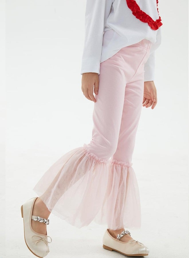 Noomelfish Girls Ruffle Leggings Tulle Bell Bottoms Flare Pants Trousers (3-10 Years), Pink, 7-8 Years - Image 3