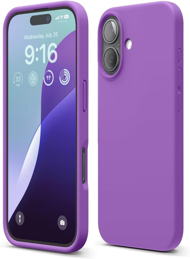 elago Compatible with iPhone 16 Case, Premium Liquid Silicone Case, Full Body Protective Case, Shockproof, Anti-Scratch Soft Microfiber Lining (Neon Purple)
