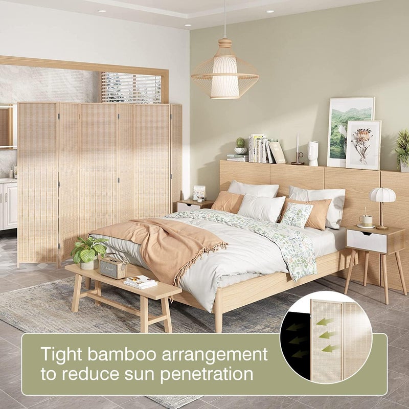 FDW Room Divider Bamboo Room Divider Wall Folding Privacy Wall Divider Wood Screen for Home Bedroom Living Room (6 Panel, Natural) - Image 3