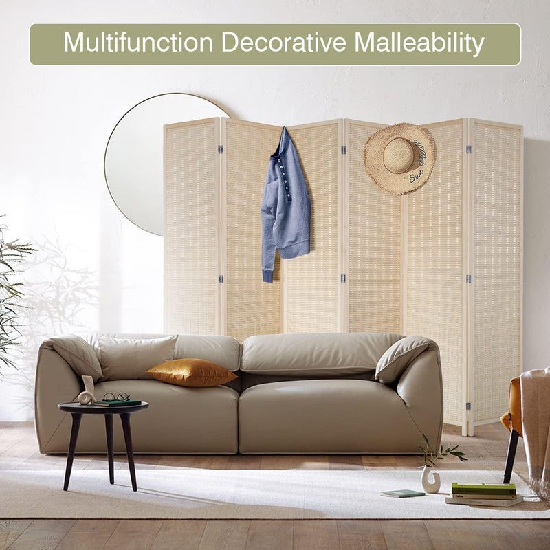 FDW Room Divider Bamboo Room Divider Wall Folding Privacy Wall Divider Wood Screen for Home Bedroom Living Room (6 Panel, Natural) - Image 2