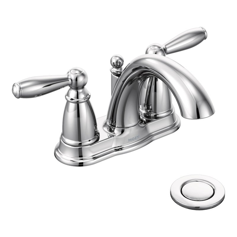 Moen Brantford Chrome Two-Handle Low-Arc Traditional Centerset Bathroom Faucet with Drain Assembly, 6610 - Image 1