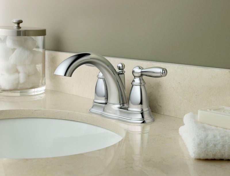 Moen Brantford Chrome Two-Handle Low-Arc Traditional Centerset Bathroom Faucet with Drain Assembly, 6610 - Image 4