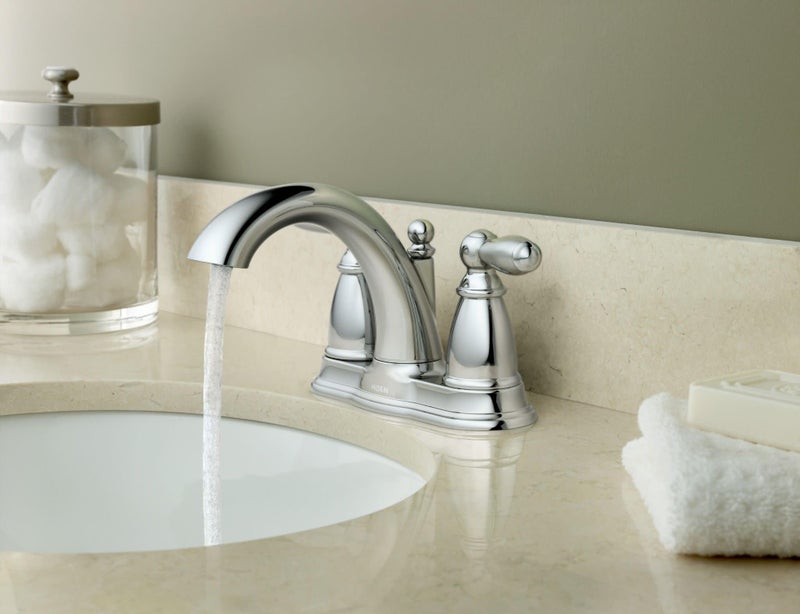 Moen Brantford Chrome Two-Handle Low-Arc Traditional Centerset Bathroom Faucet with Drain Assembly, 6610 - Image 2