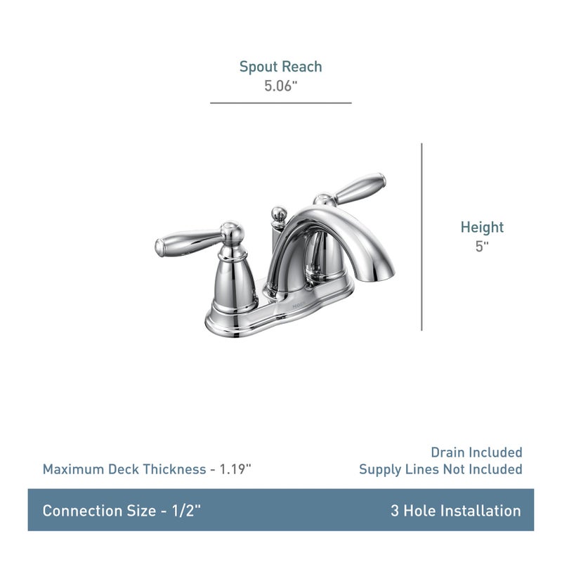 Moen Brantford Chrome Two-Handle Low-Arc Traditional Centerset Bathroom Faucet with Drain Assembly, 6610 - Image 3