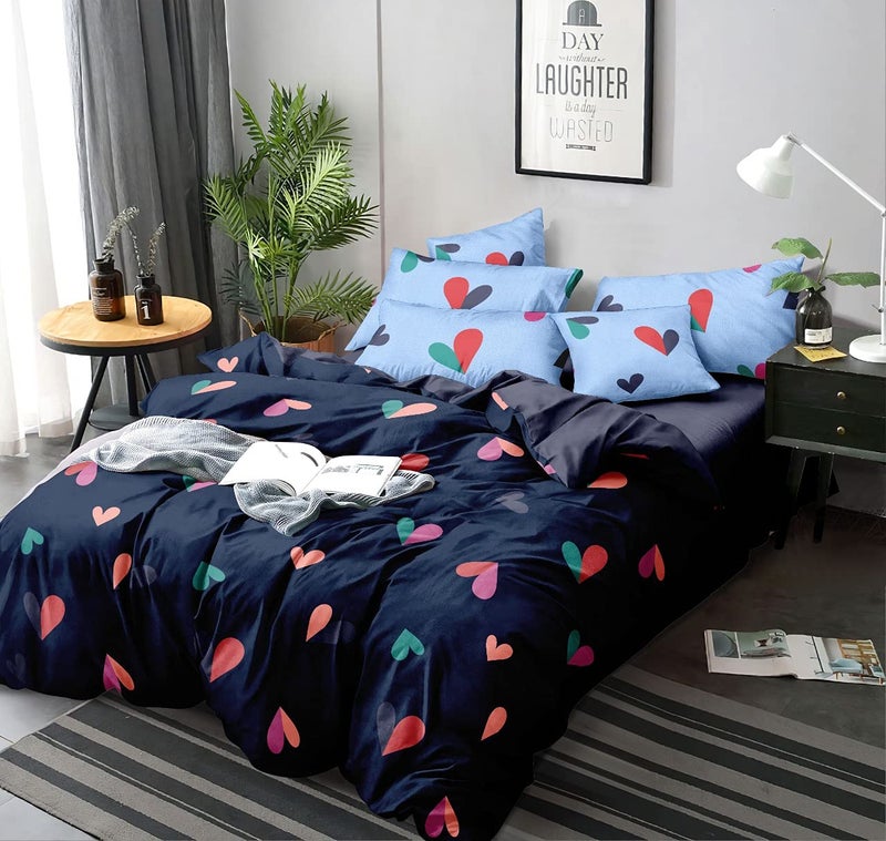 MORADO ® Premium Glace Cotton 100 GSM Geometric Double Bedsheet with 2 King Size Pillow Covers (Dark Blue, 90X100 Inch) - Image 1