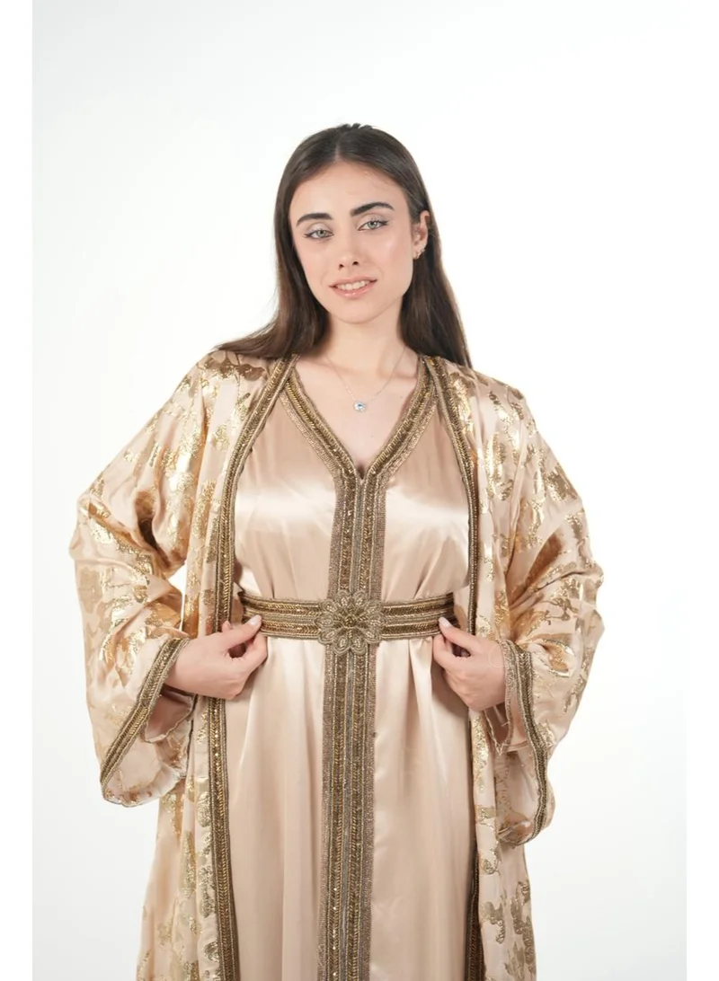 AL BENT AL SHARQIEH embroidered satin kaftan dress