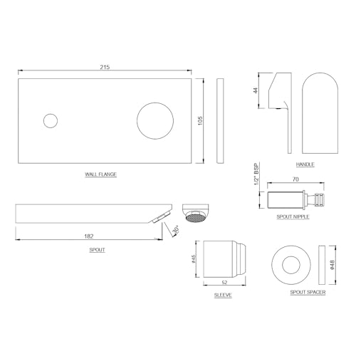 JAQUAR Lyric Series Exposed Part Kit of Single Lever Basin Mixer Wall Mounted Consisting of Operating Lever, Cartridge Sleeve, Wall Flange, Nipple & Spout (Compatible with ALD-233N & ALD-235N) - Image 4