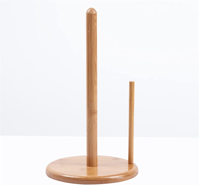 Delopik Bamboo Wood Vertical Paper Towel Holder for Kitchen Paper Roll - Image 2