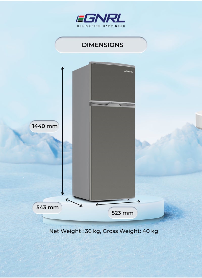 EGNRL - 275L GROSS - 215L NET Capacity Double Door Refrigerator Dark Silver Color Defrost Recessed Handle R600A Inside Condenser EGR225S, One Year Warranty - Image 1